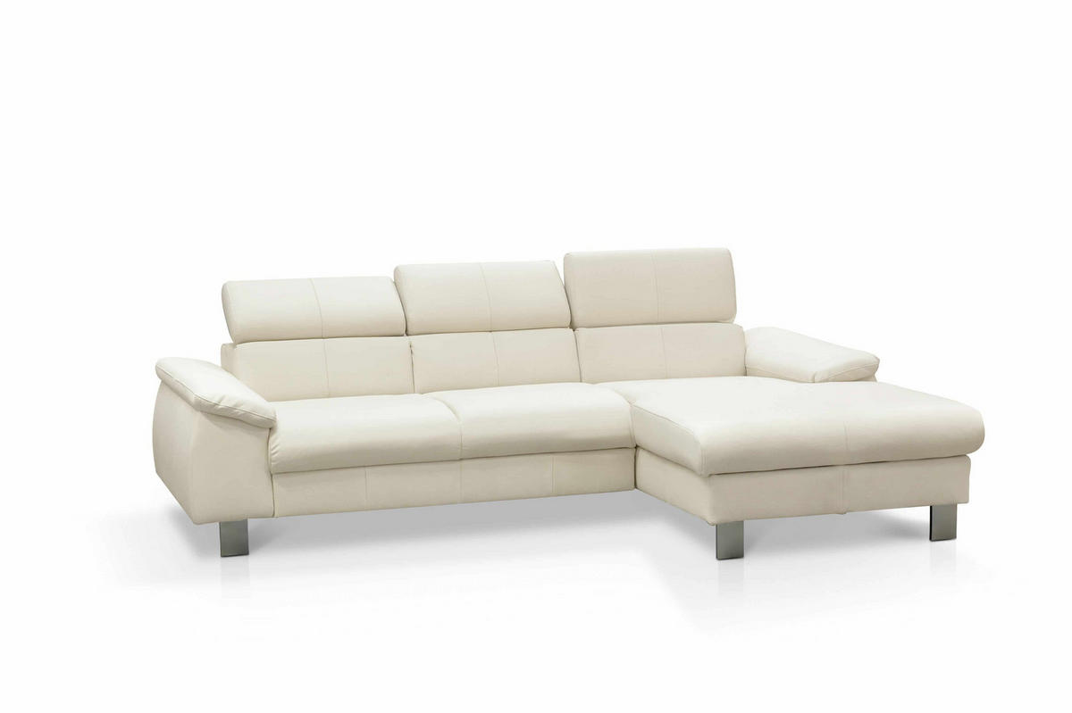 ECKSCHLAFSOFA mit Echtlederbezug, Schlaffunktion & Bettkasten - Chromfarben/Eiche Bianco, Leder/Holz (166/244cm) - Cotta