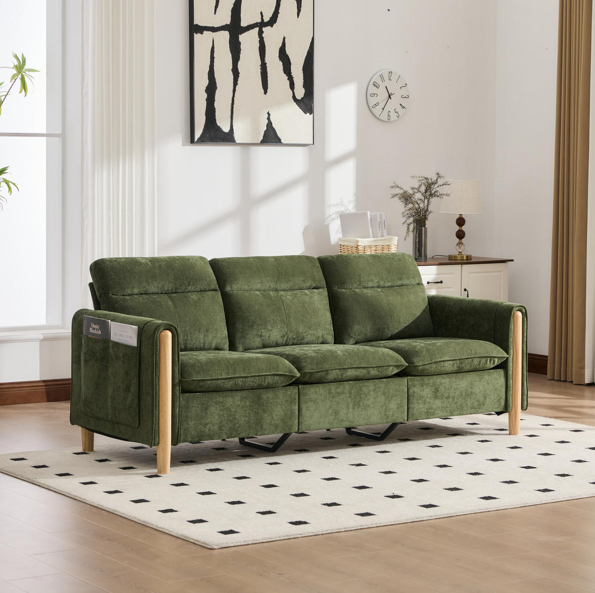 SOFA L-Form mit Stauraumhocker 201 cm Grün - Grün, Holz (77/201cm) - Meubliv