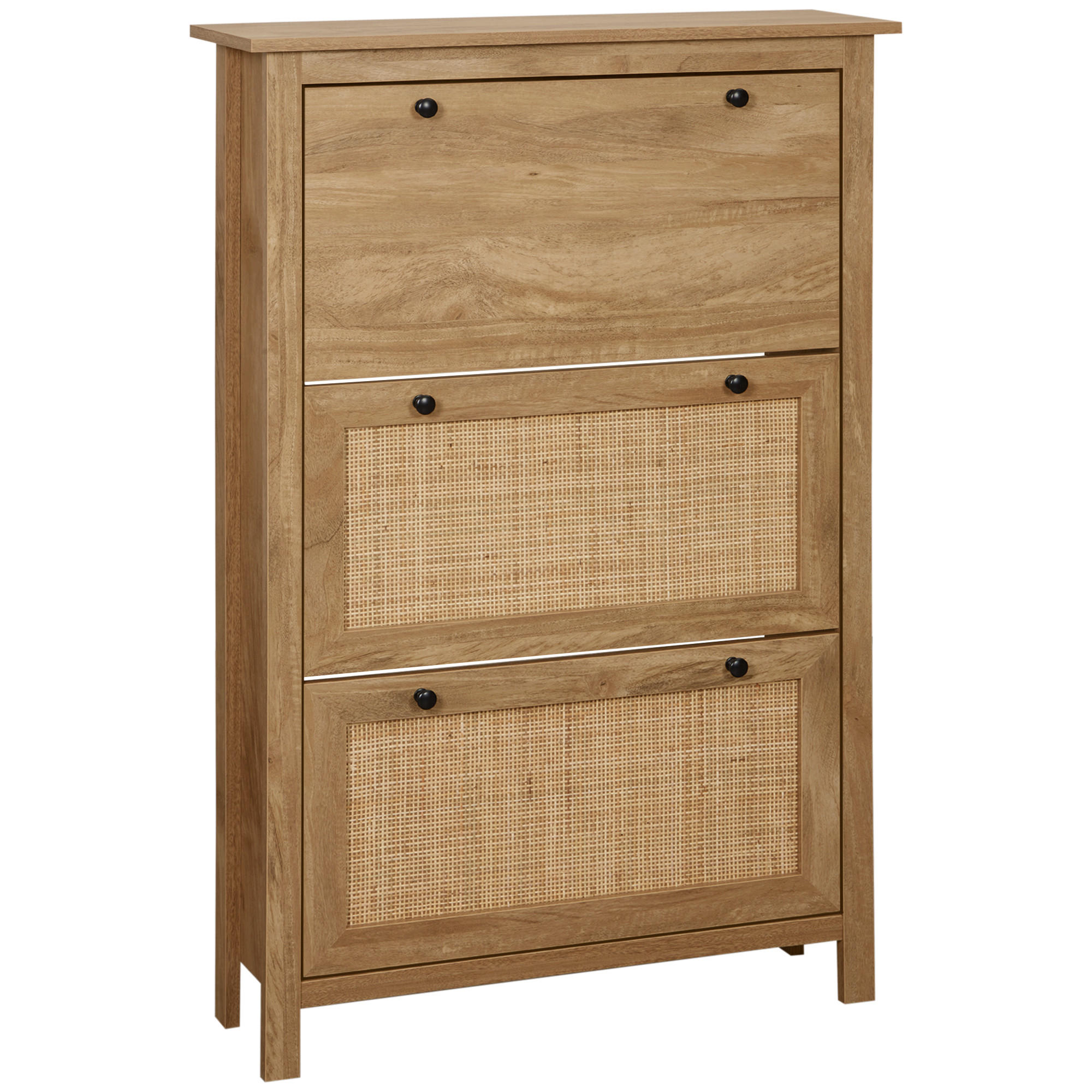 SCHUHSCHRANK DE-14986 3 Klapptüren mit Rattan-Optik Naturholz - Naturfarben, Holzwerkstoff (80/121.5/23.5cm) - ComfortXL