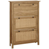 SCHUHSCHRANK DE-14986 3 Klapptüren mit Rattan-Optik Naturholz - Naturfarben, Holzwerkstoff (80/121.5/23.5cm) - ComfortXL