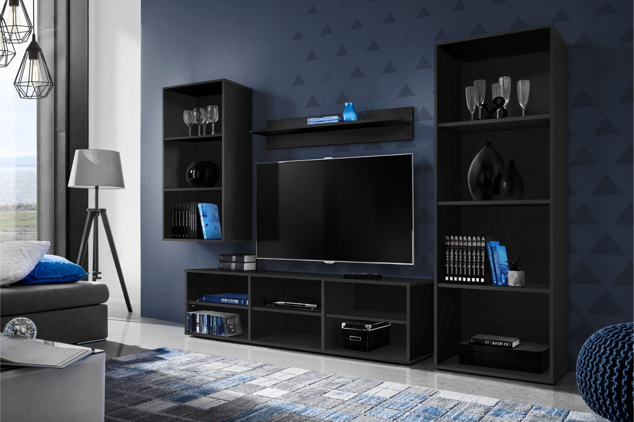 WOHNWAND TARANTO MEDIO, Schwarz - Schwarz, Holzwerkstoff (245/158.2/33.5cm) - Komodee
