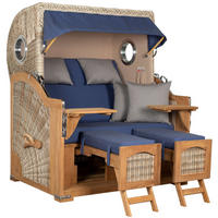 STRANDKORB XXL Düne Grande Teak PE Shell - Blau/Braun, Metall (142/170/95cm) - Mr. Deko