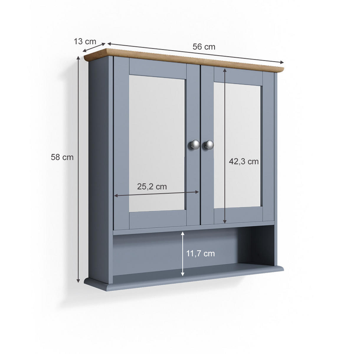 BADSPIEGELSCHRANK Bianco Grau 56 x 58 cm - Grau, Holzwerkstoff (56/58/13cm) - Vicco