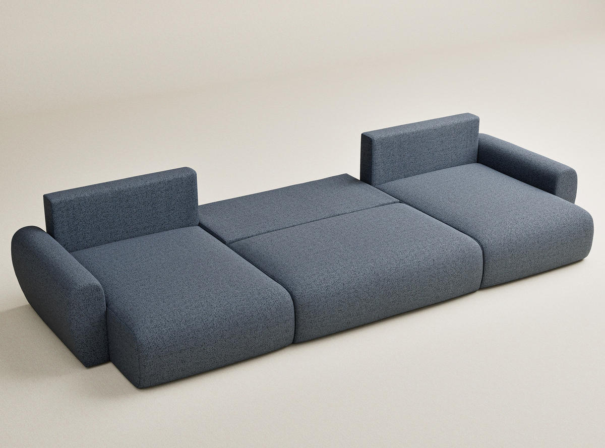 WOHNLANDSCHAFT MIT SCHLAFFUNKTION Numba Blau Grau Webstoff - Blaugrau/Schwarz, Holz/Holzwerkstoff (397/70/153cm) - Maison de Reve