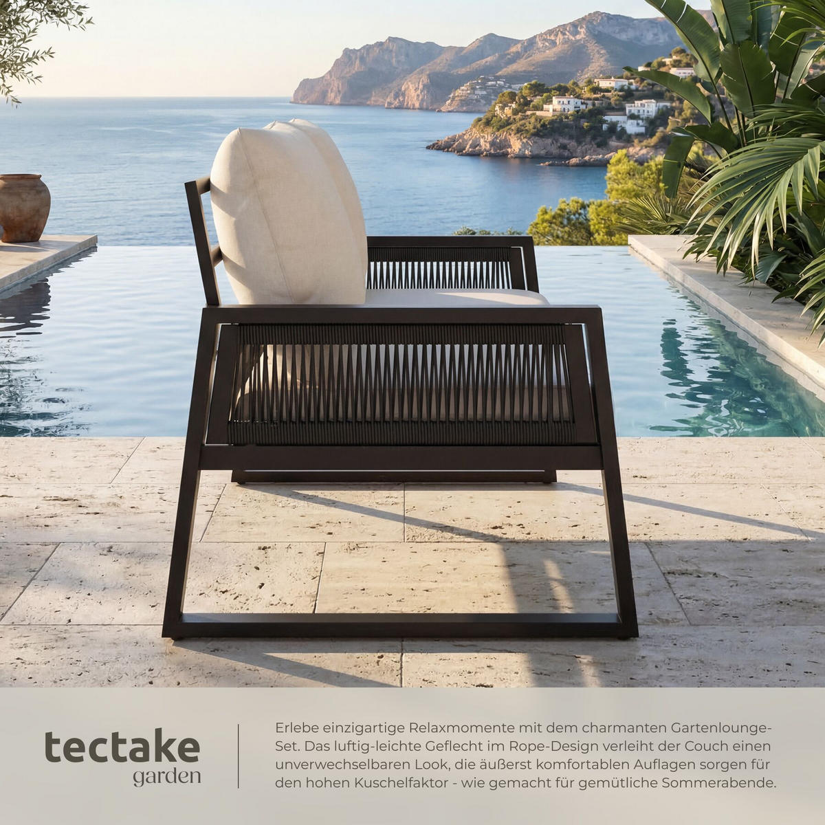 GARTENLOUNGE-SET 2-teilig Captive Aluminium Rope-Design inkl. Polster 126x76,5x85cm anthrazit - Anthrazit, Kunststoff/Metall - tectake