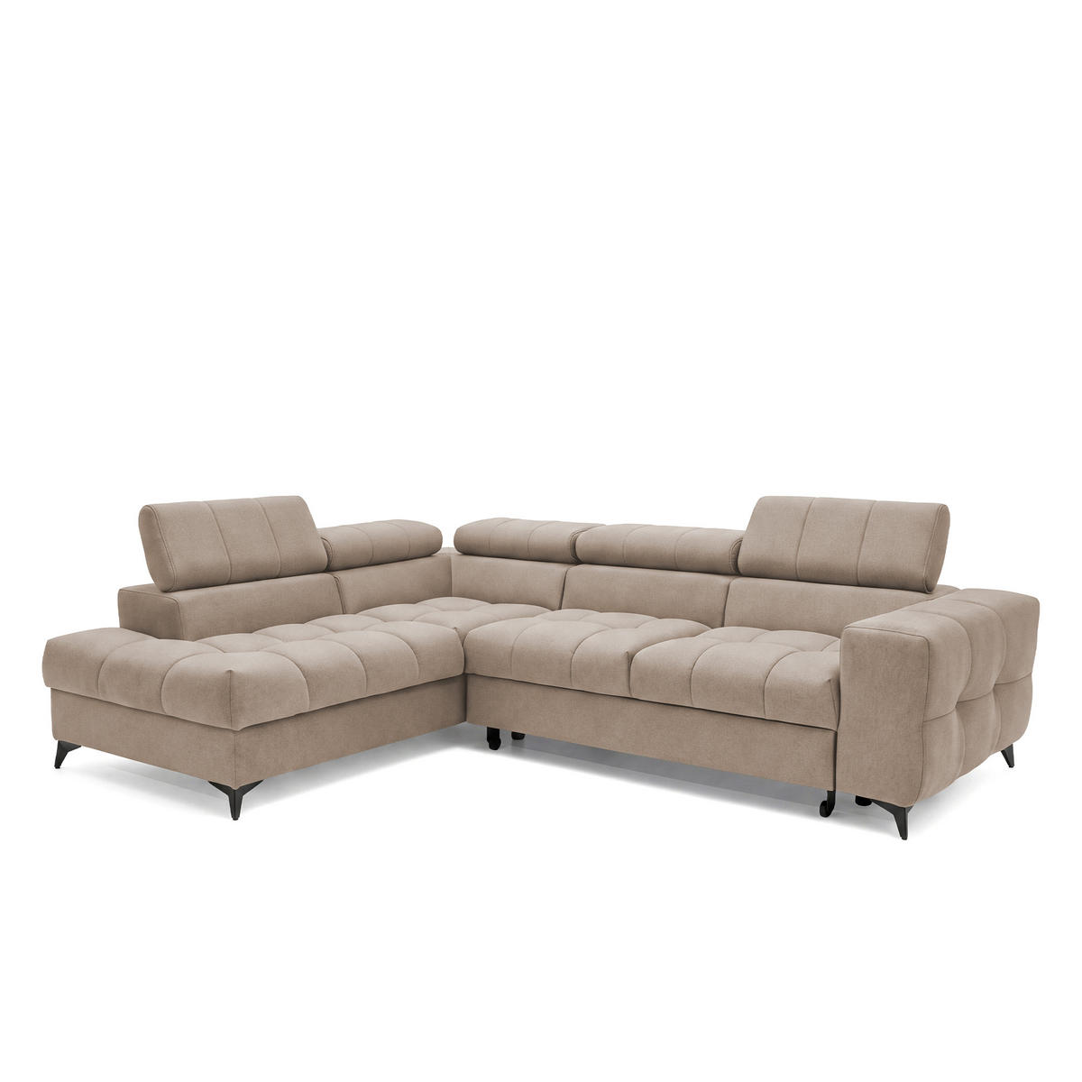 ECKSOFA PUDDING L Links mit Schlaffunktion 125x195 Velours Beige - Beige/Schwarz, Holz/Textil (203/275cm) - Muffo