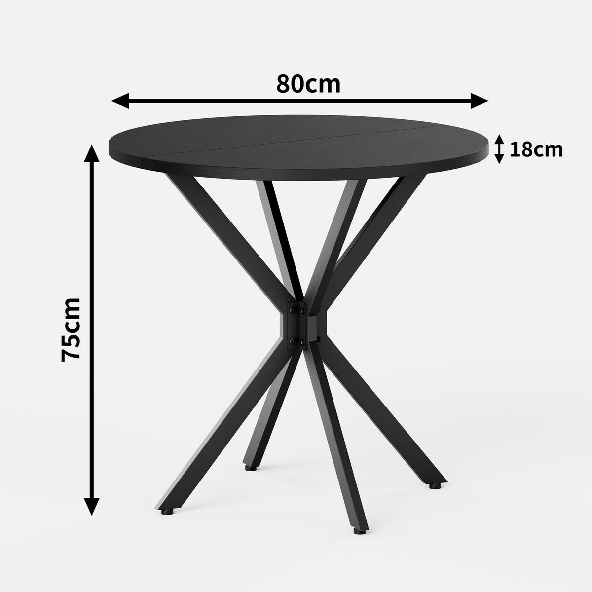 ESSTISCH 80/80/75 cm in Schwarz mit runder Platte und X-Gestell - Schwarz, Metall (80/80/75cm) - BEAOK