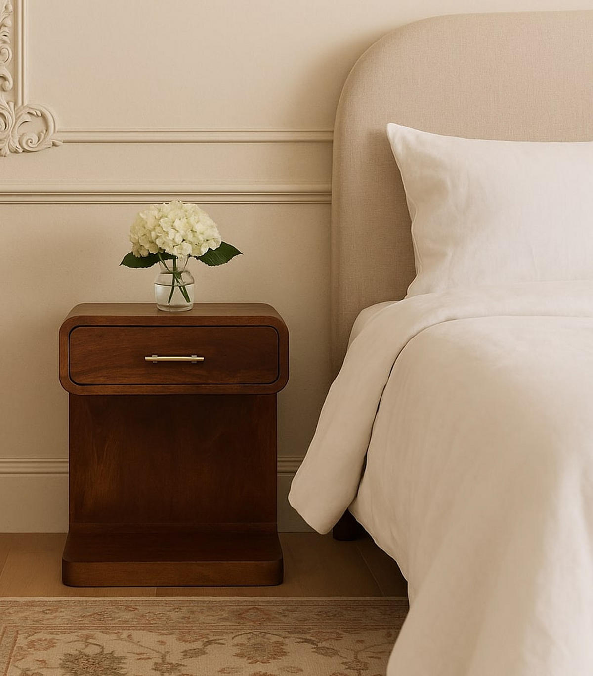 NACHTKASTEN Kastanie T-Stange Abgerundet, 1 Schublade und Offener Bereich, Dunkelbraun - Dunkelbraun/Messingfarben, Holz/Metall (45/55/35cm) - Artisan Furniture