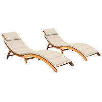 SONNENLIEGEN 2 Stk. mit Auflagen Massivholz Akazie - Creme, Holz (55/64/184cm) - furnicato