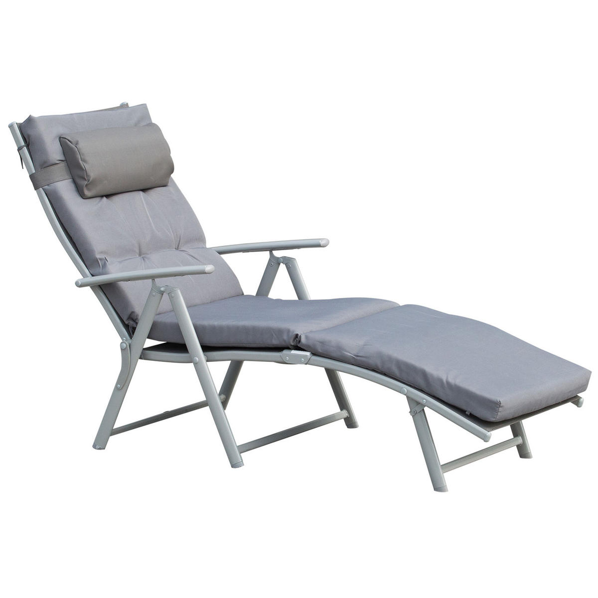 SONNENLIEGE DE-13495 7-fach verstellbar mit Matratze & Armlehnen Grau - Grau, Metall (63/100/137cm) - ComfortXL