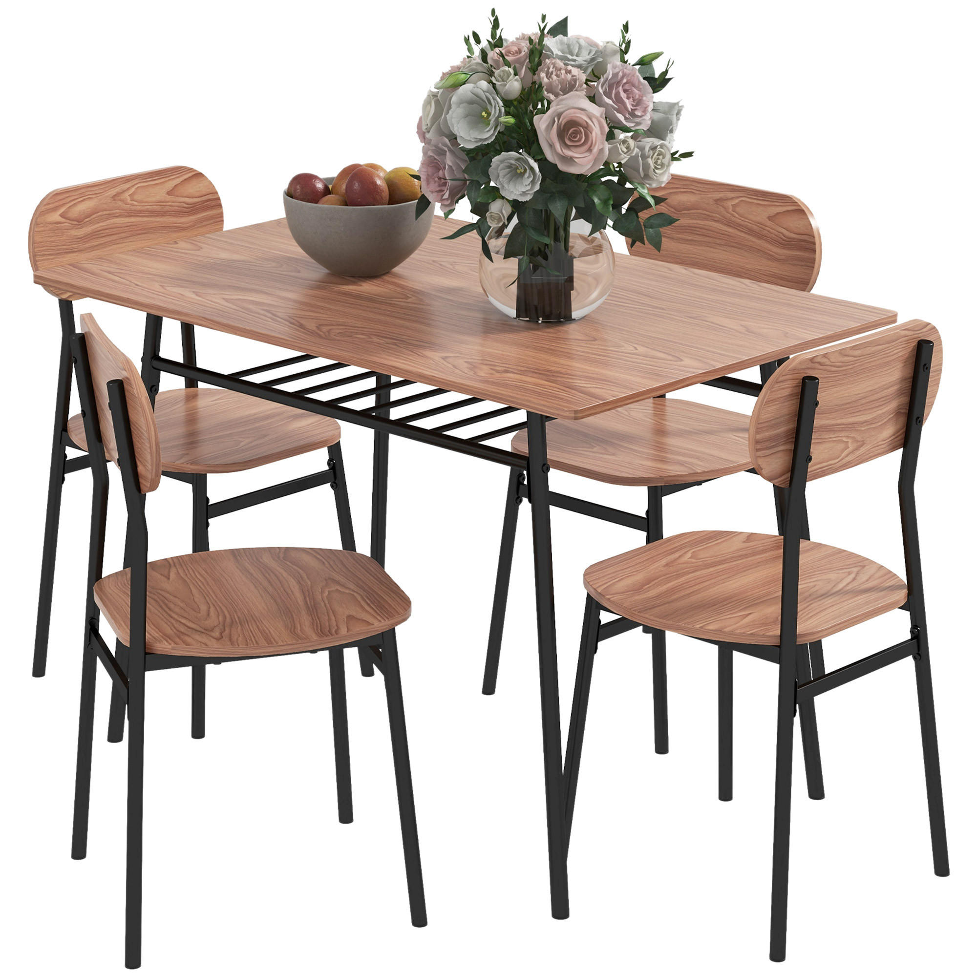 ESSGRUPPE, MDF, Stahl, Teak - Teakfarben, Kunststoff (70/75/110cm) - HOMCOM