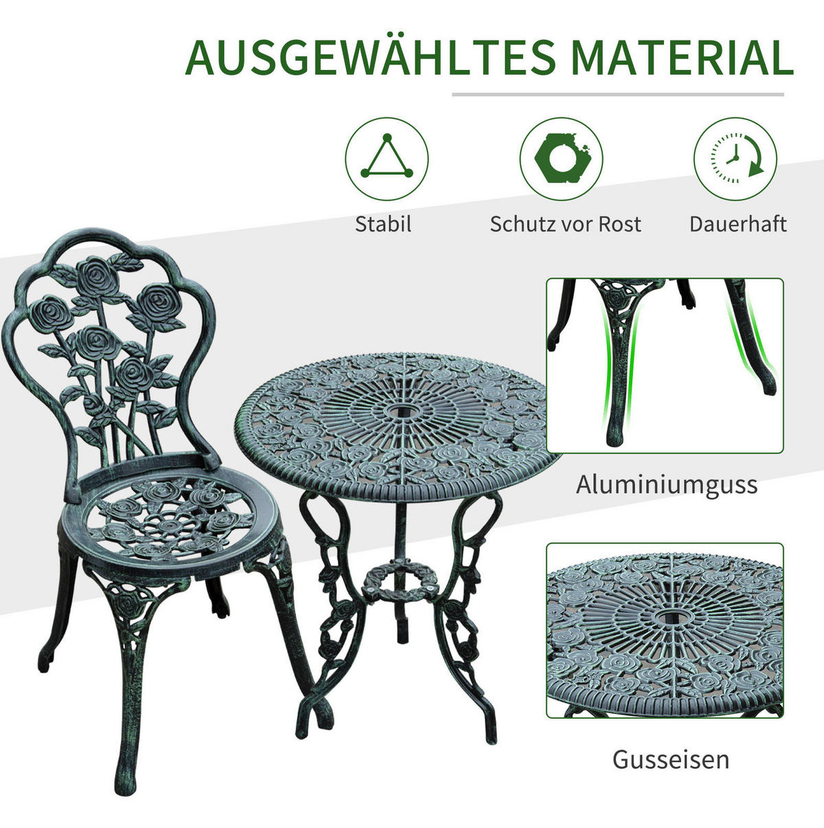 GARTENSET 60/69 cm Grün aus Eisen 3er Set - Grün, Metall - OKMYHOME