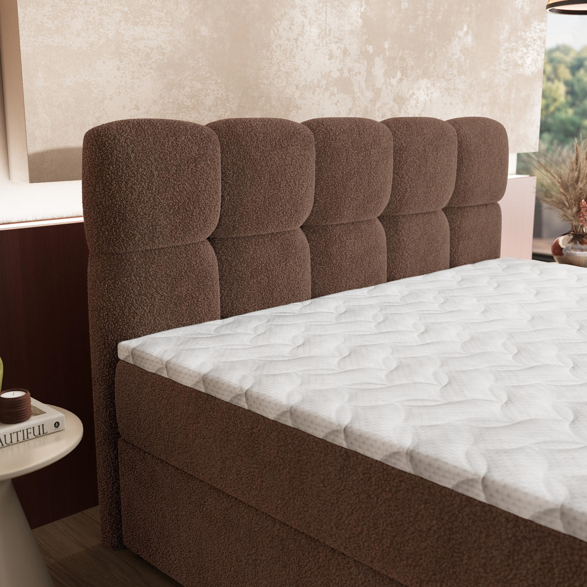 POSTEL Boxspring MERU 180x200 cm Hnědá - hnědá, kompozitní dřevo/textil (180/200cm) - MASSENO