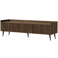 LOWBOARD Amfali mit 3 Klapptüren, geriffelte Fronten, Push-to-open, Metallbeine, 150 cm, Walnussfarben - Walnussfarben/Schwarz, Holzwerkstoff/Metall (150/45/41cm) - Beautysofa