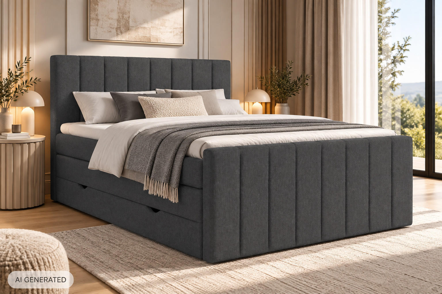 BOXSPRINGBETT Ruby Anthrazit 140/200 cm mit Matratze und Topper - Anthrazit/Schwarz, Holz/Holzwerkstoff (140/200cm) - Maison de Reve