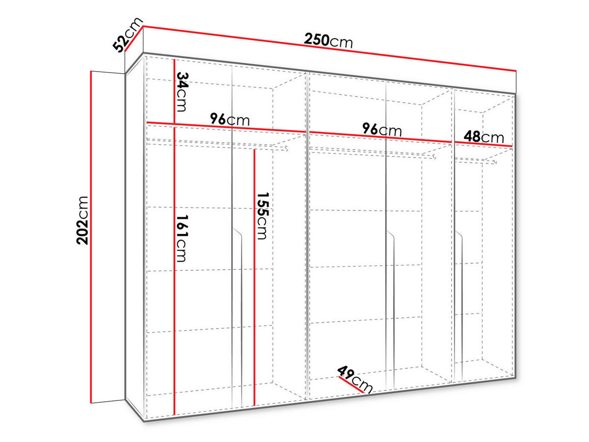 DREHTÜRENSCHRANK Mila I 250 - Kaschmir/Schwarz, Holzwerkstoff/Kunststoff (250/202/52cm) - MIRJAN24