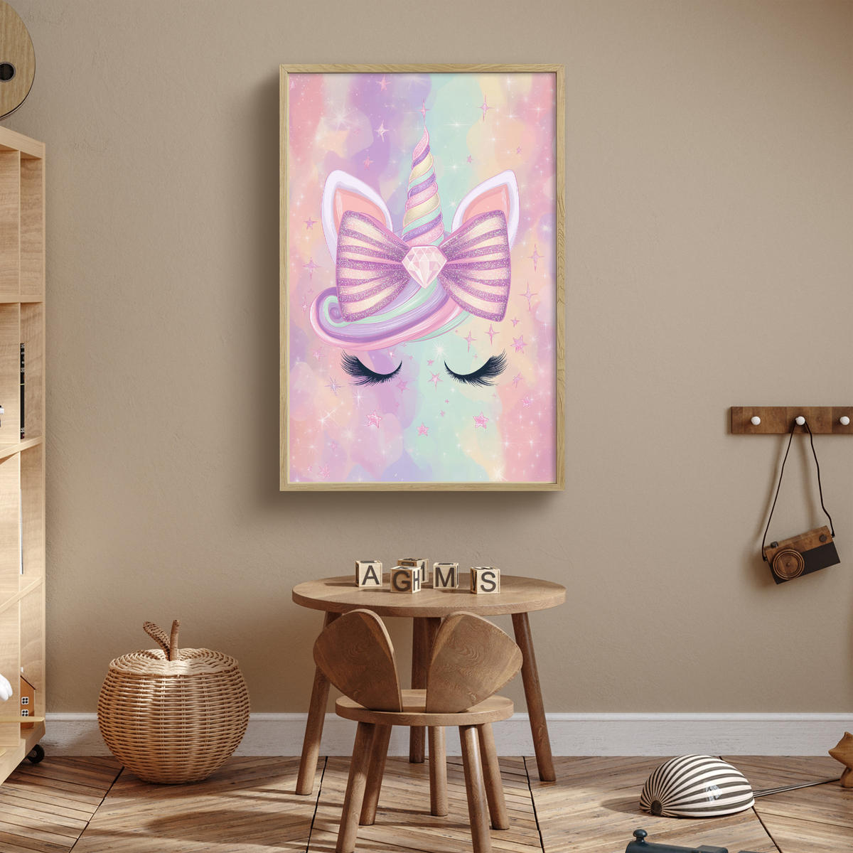 DOBÍJECÍ NOČNÍ LAMPIČKA Jednorožec - Třpytky - Duha - Pastelové barvy 60x90 cm - světle růžová, kompozitní dřevo (8/60/90cm) - OnlyWow