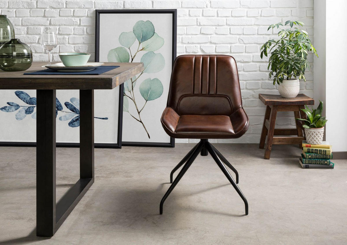 STUHL Echtleder 49 x 56 x 83 cm braun IRON LABEL #110 - Braun, Leder (49/83/56cm) - Massivmoebel24
