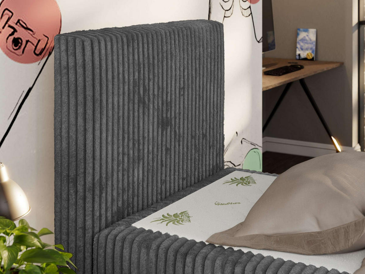 MLÁDEŽNÍ POSTEL TILIO DUO 90/200 - Šedá Manšestr - H3 - Vlevo - šedá, textil (90/200cm) - MKS