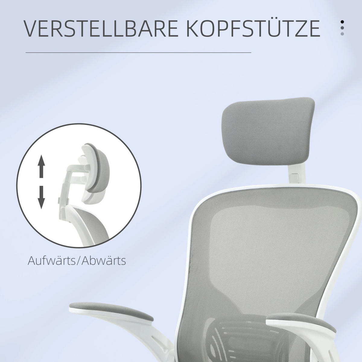 DREHSTUHL 65/64/114-122 cm, ergonomisch mit Kopfstütze und Netzrücken, grau - Grau, Kunststoff (64/122/65cm) - Redom