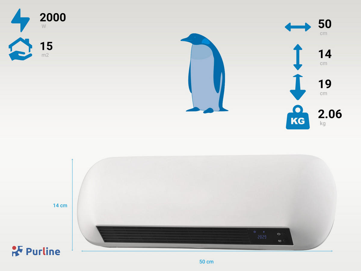 SPLIT-WANDHEIZUNG Weiß mit Fernsteuerung und Programmierung 2000 W - Weiß, Kunststoff (50/14/19cm) - Purline