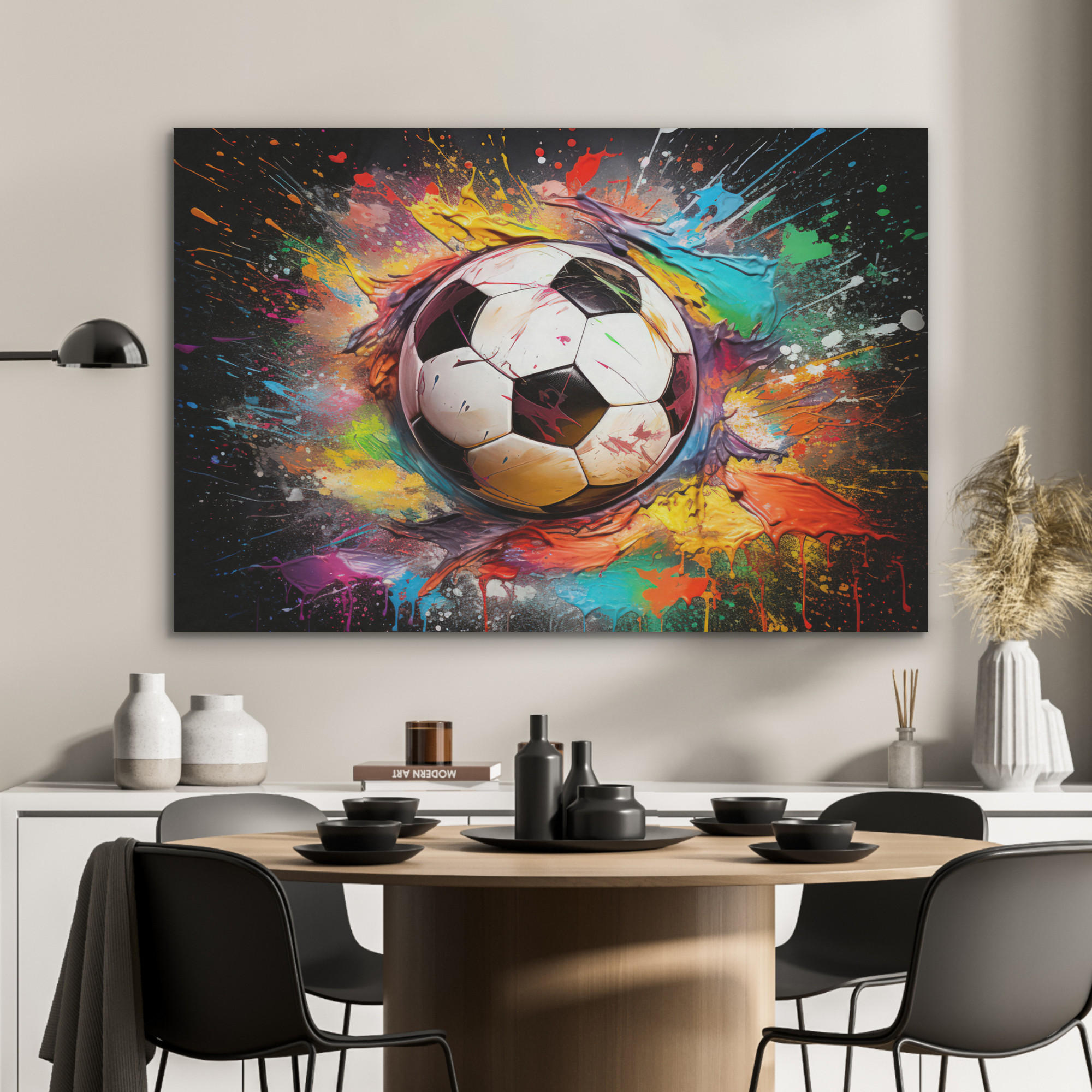 AKUSTIKPANEEL Fußball - Farbe - Farben - Schwarz - Weiß 100x70 cm - Weiß, Textil (100/0.9/70cm) - MuchoWow