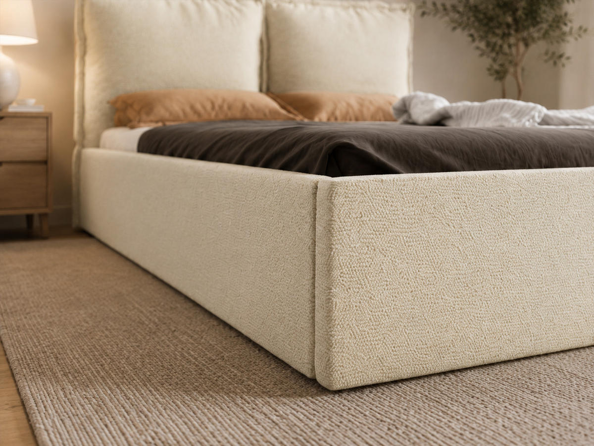 POLSTERBETT MIRA 180x200 cm mit Bettkasten, Stauraum und Metall-Lattenrost – VIBE Beige - Beige/Schwarz, Textil/Metall (180/200cm) - Luxkor24