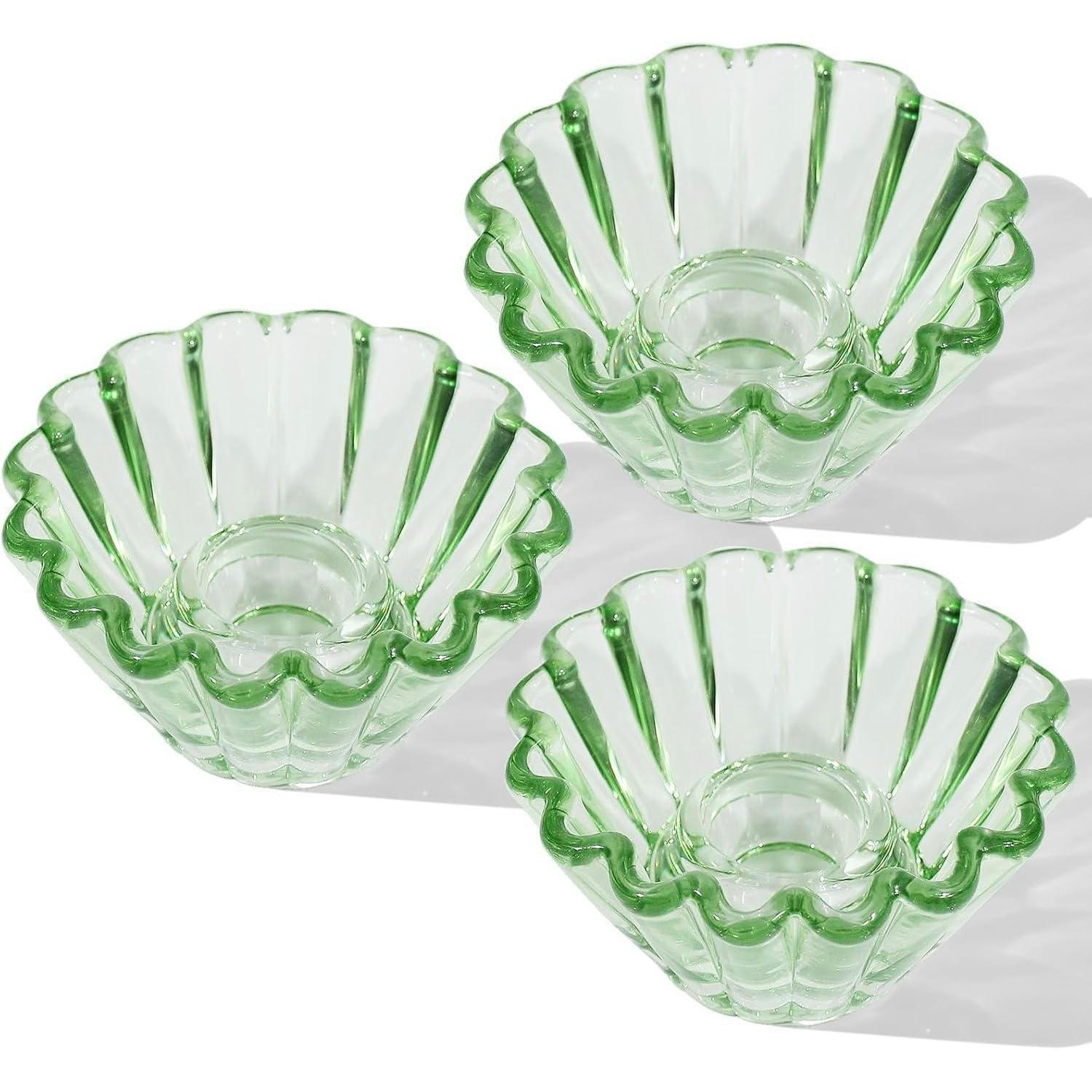 KERZENSTÄNDER 3er Set Glas Grün - Grün, Glas (8.3/4.3/8.3cm)