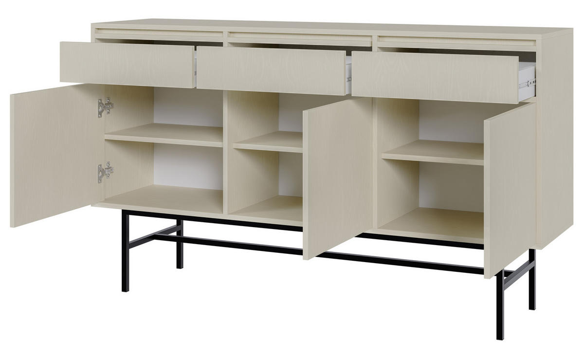 SIDEBOARD Evo Hellbeige mit Metallgestell 154 cm - Beige/Schwarz, Holzwerkstoff/Metall (154/89/39cm) - Selsey