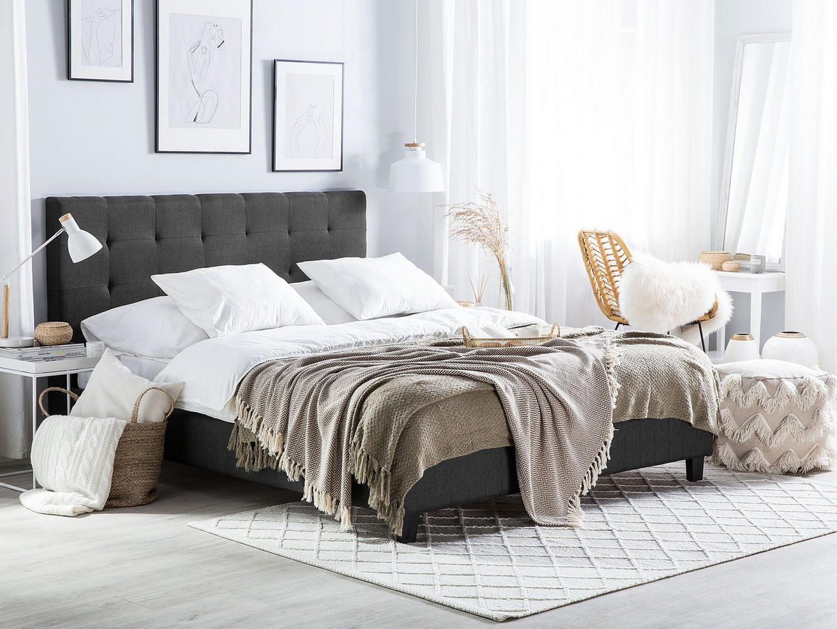WASSERBETT 160x200 cm Grau La Rochelle - Dunkelgrau, Textil (160/200cm) - Beliani