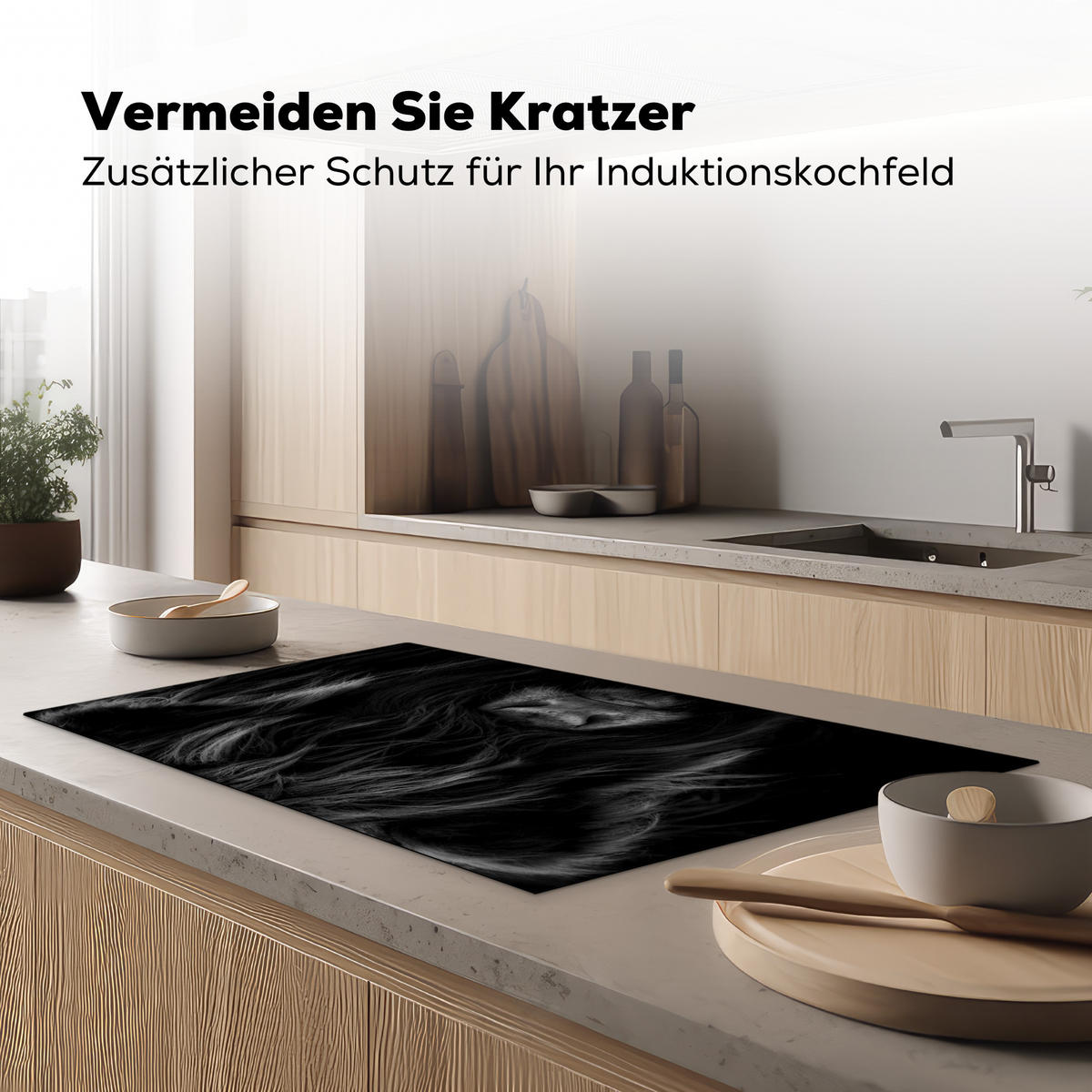 HERDABDECKPLATTE Schottischer Highlander - Kuh - Schwarz - Weiß - Tiere Ceranfeldabdeckung 90x52 cm - Schwarz, Kunststoff (90/52/0.2cm) - MuchoWow
