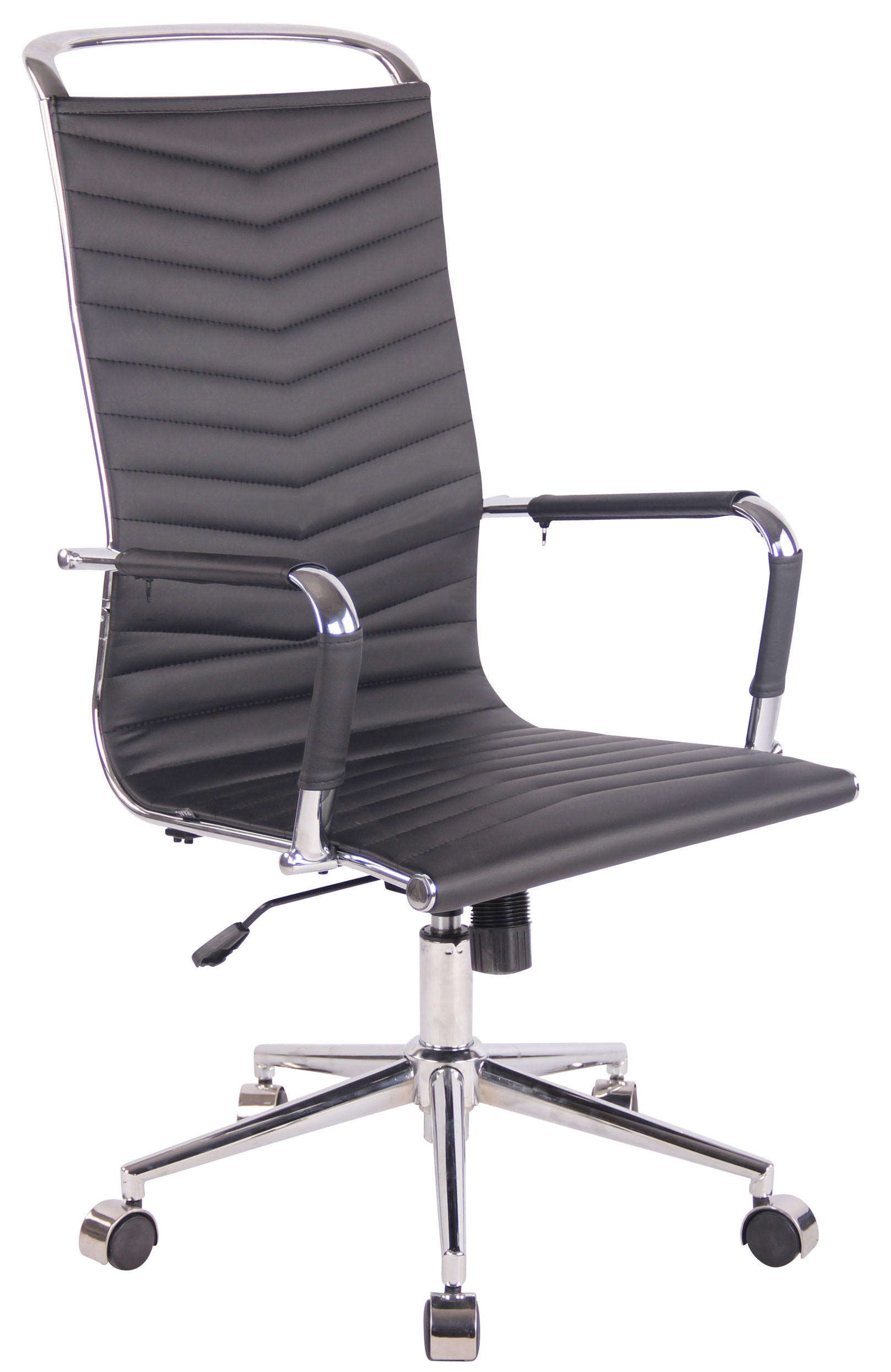 DREHSTUHL Lederlook schwarz - Chromfarben/Schwarz, Textil/Metall (57/110/65cm) - CLP