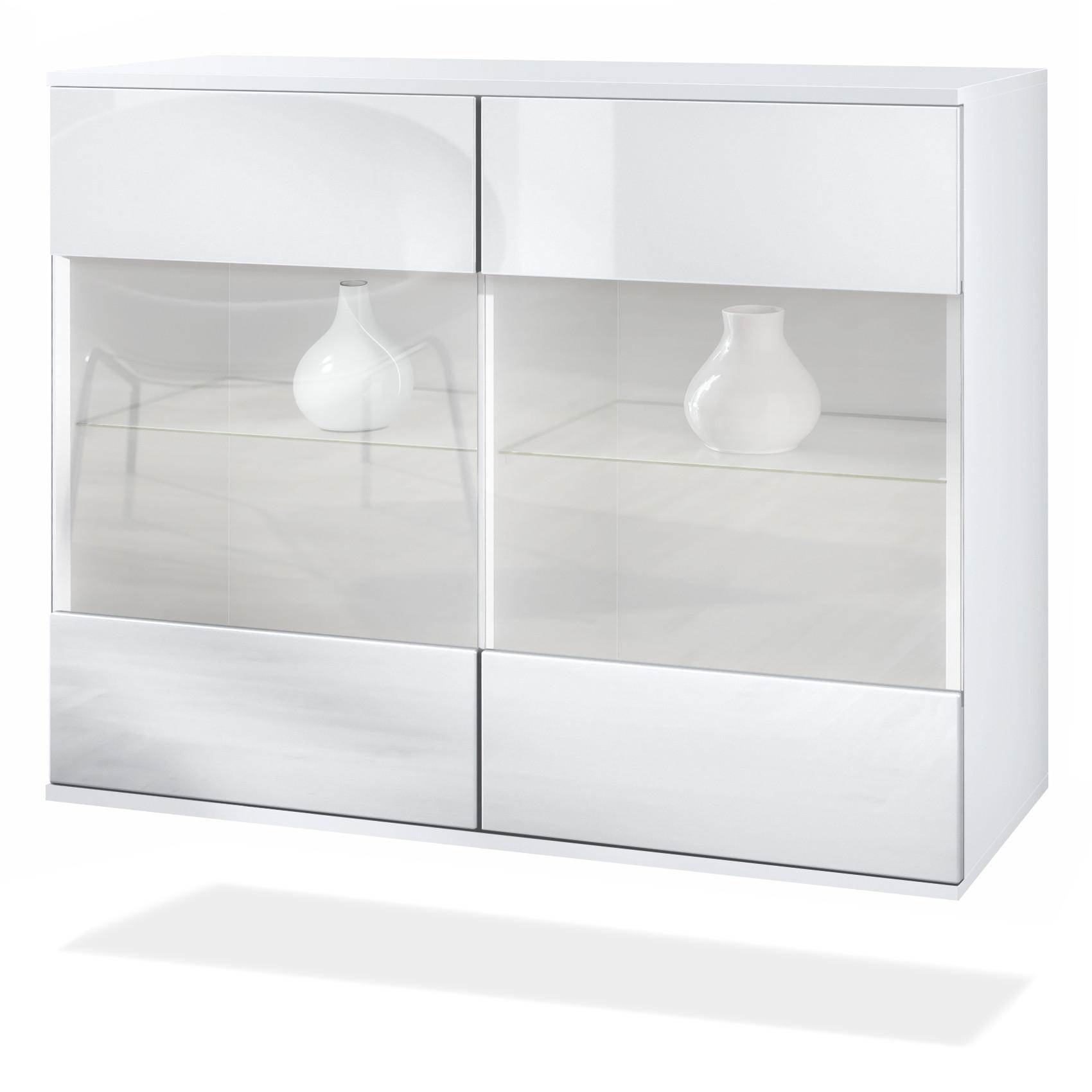 KOMMODE Bari Weiß Hochglanz - Weiß Hochglanz, Holzwerkstoff (92.5/73.5/35cm) - Vladon
