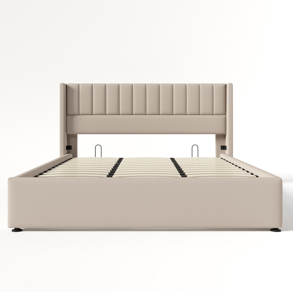 ČALOUNĚNÁ postel 180/200 cm béžová z lnu s úložným prostorem a hydraulickým roštem - béžová, textil (180/200cm) - OKWISH