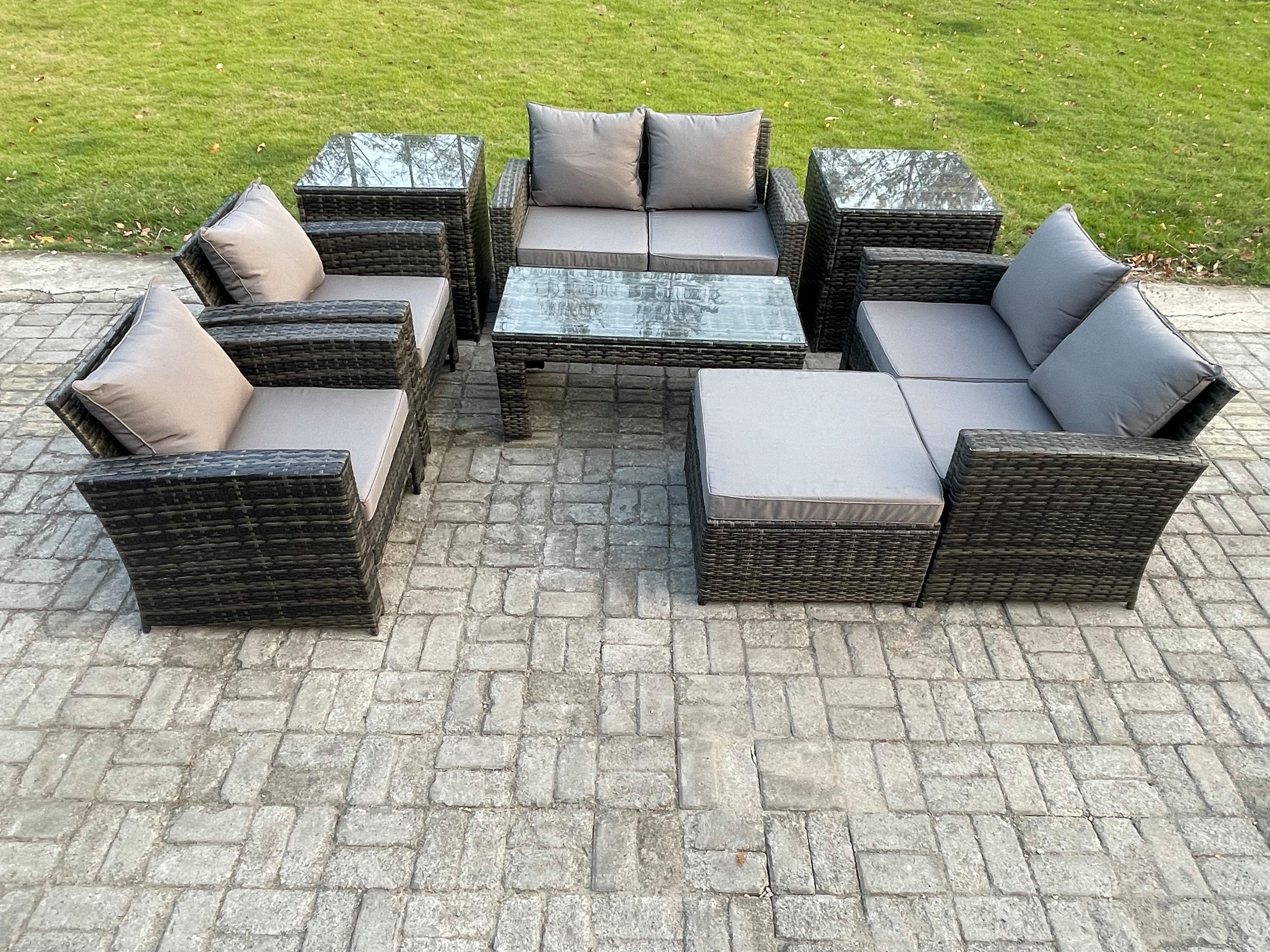 GARTENMÖBEL Set Polyrattan Dunkelgrau 7-Sitzer - Dunkelgrau, Metall - Fimous