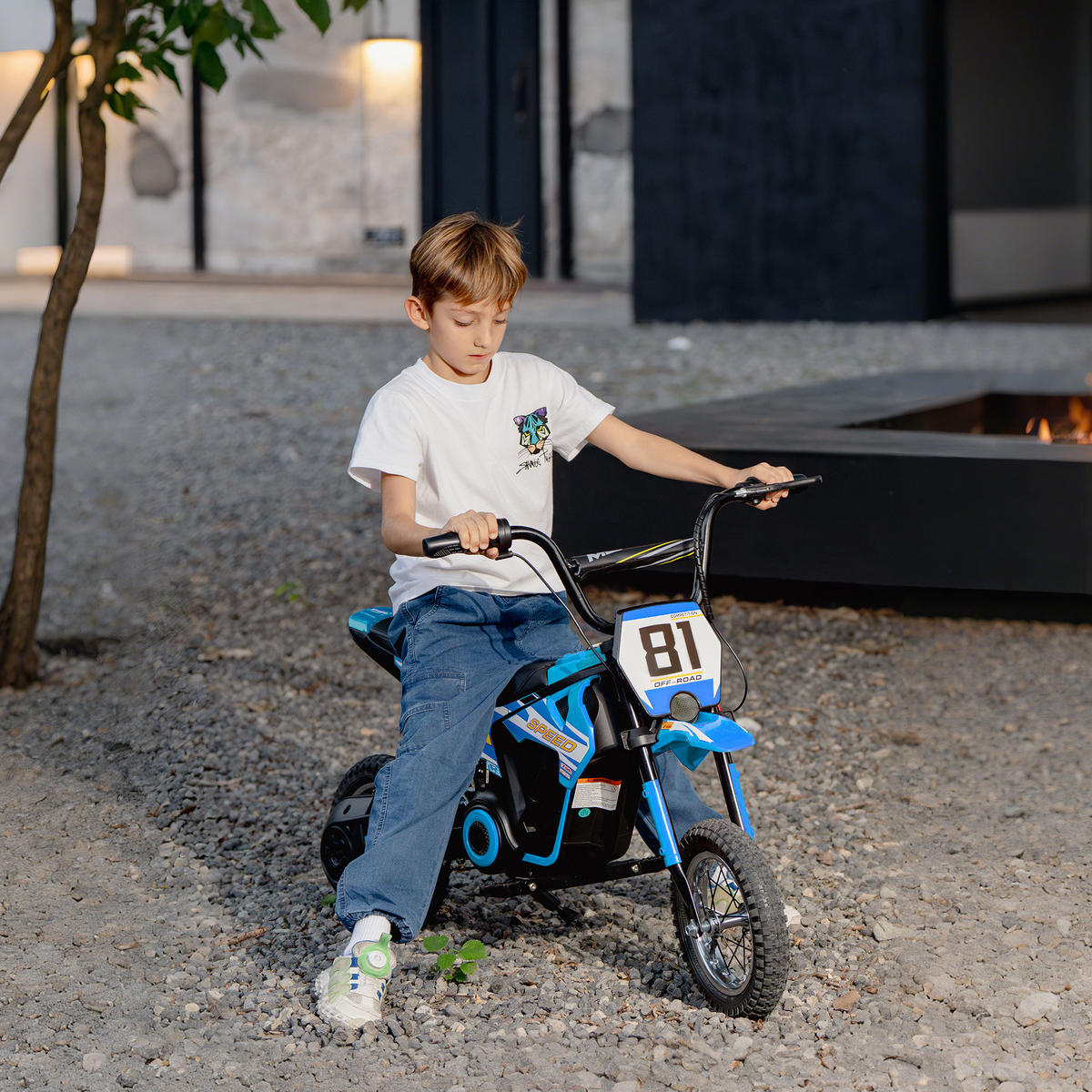KINDER-MOTOCROSS Kunststoff Metall Blau - Blau, Kunststoff (119/64/76.5cm) - AIYAPLAY