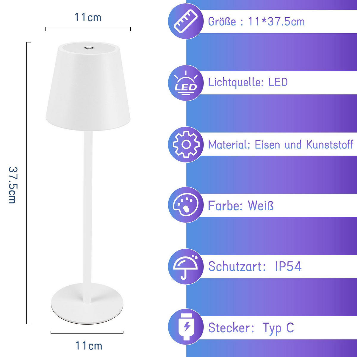 LED-TISCHLEUCHTE Kassel(2er-set) 11/11/37.5 cm - Weiß, Metall (11/11/37.5cm) - Nettlife