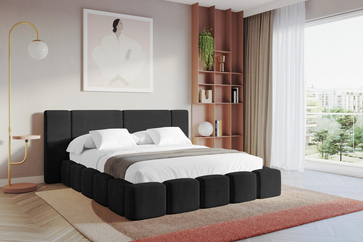 POLSTERBETT mit Bettkasten und Lattenrost, Bett mit Matratze H3/H4 - NILO 140x200 Schwarz - Schwarz, Holzwerkstoff/Textil (140/200cm) - ALTDECOR