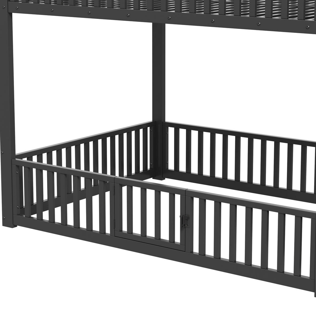 ETAGENBETT 140/200 cm Schwarz mit LED und Stauraumleiter - Schwarz, Metall (140/200cm) - MIVRAY