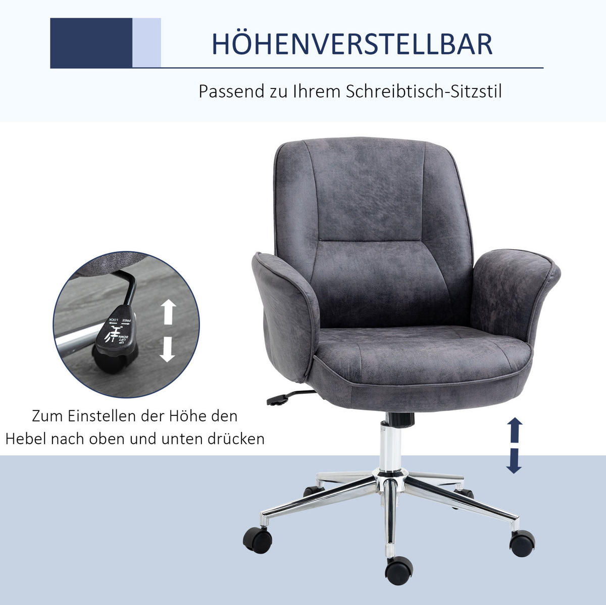 BÜROSTUHL in Dunkelgrau 69x67x102 cm, höhenverstellbar mit Wippfunktion, bis 120 kg belastbar - Dunkelgrau, Metall (67/102/69cm) - IVMEU