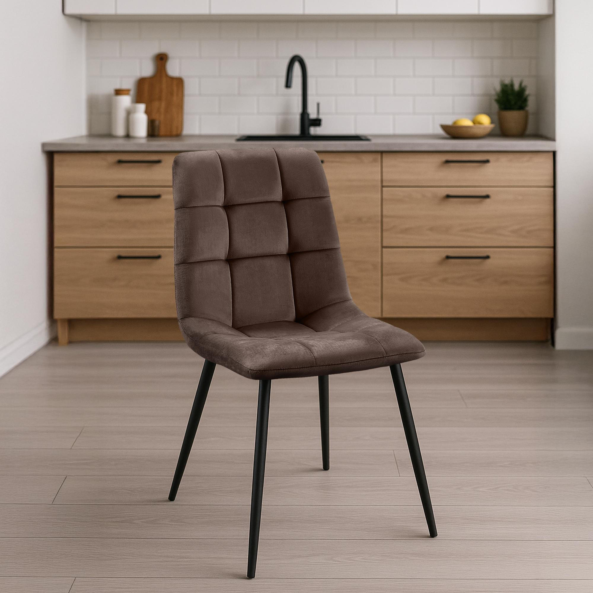 STUHL 4er Set Samt Braun - Schwarz/Braun, Textil/Metall (45/84/55cm) - CLP