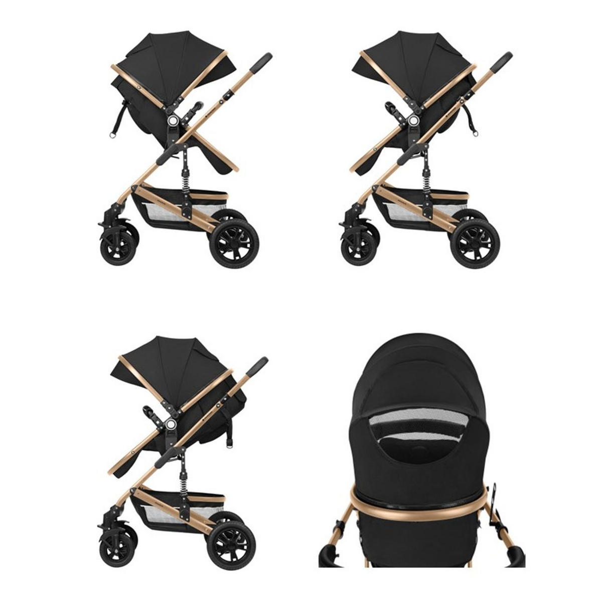KOMBIKINDERWAGEN Amaia 3 in 1 schwarz Size Babyschale umbaubar Federung Tasche - Schwarz, Metall (86/50/107cm) - Kikka boo