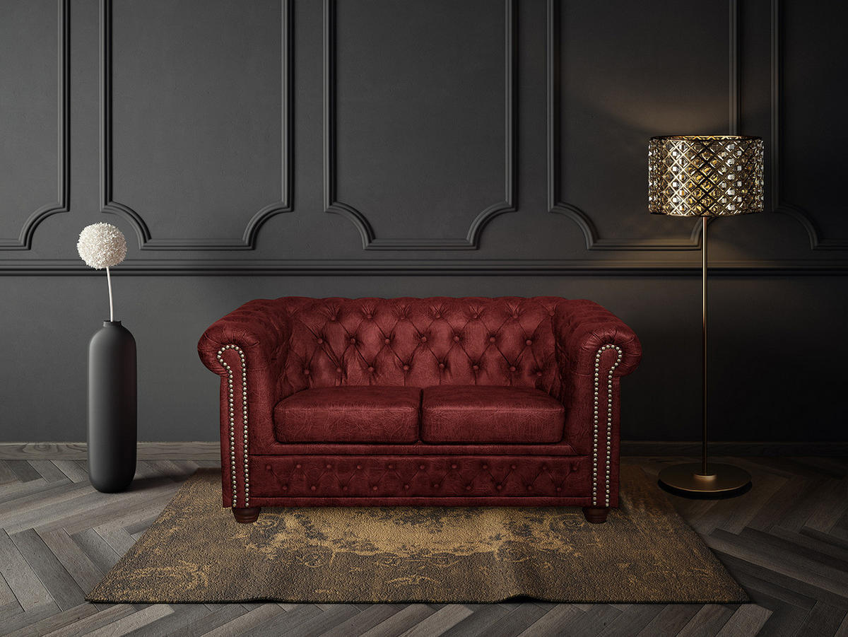 2-SITZER SOFA - Bordeaux/Dunkelbraun, Kunststoff (148/72/86cm) - home24