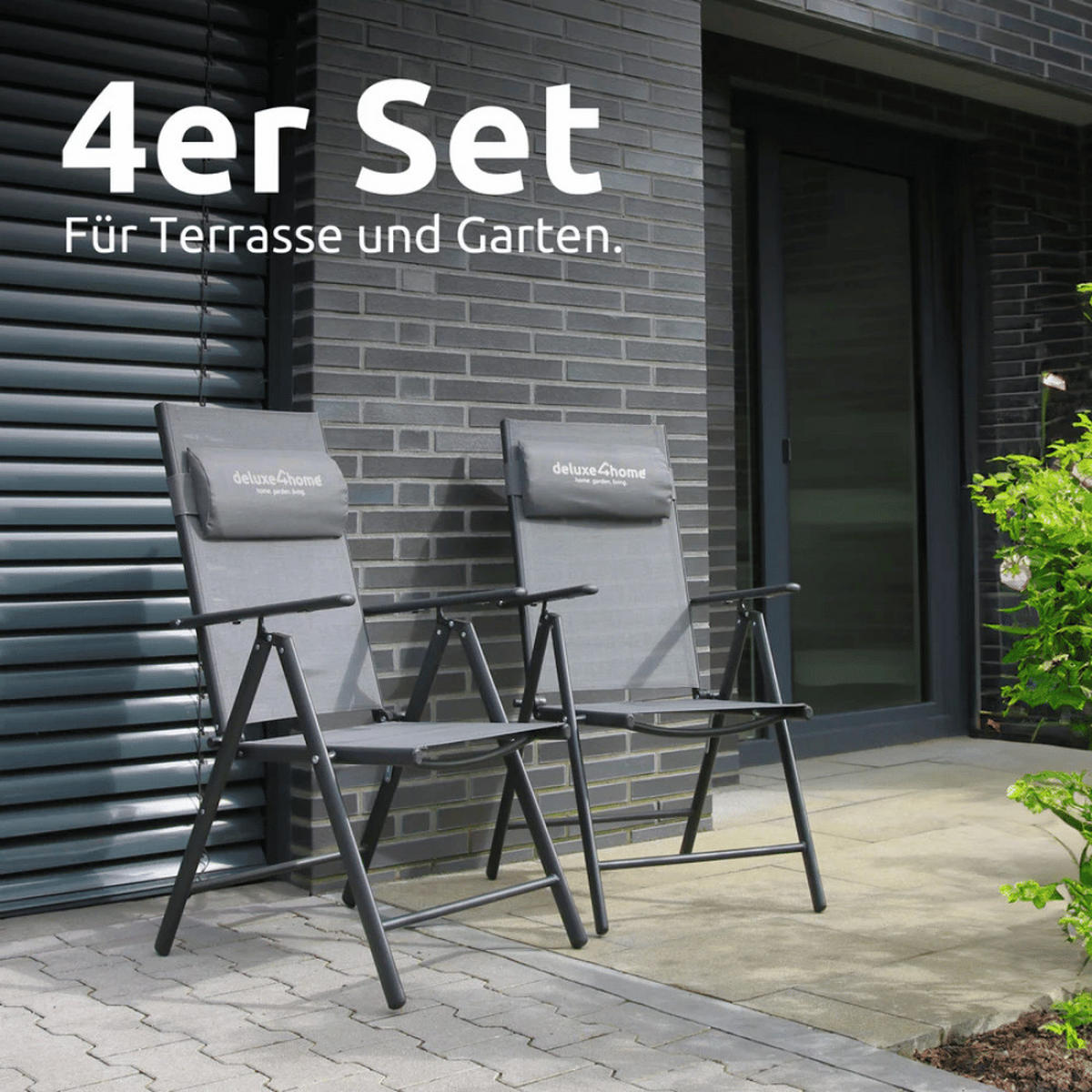 GARTENSTUHL Hochlehner Verstellbar 4er Set VOGT Anthrazit - Anthrazit, Metall (108/106/65cm) - DELUKE