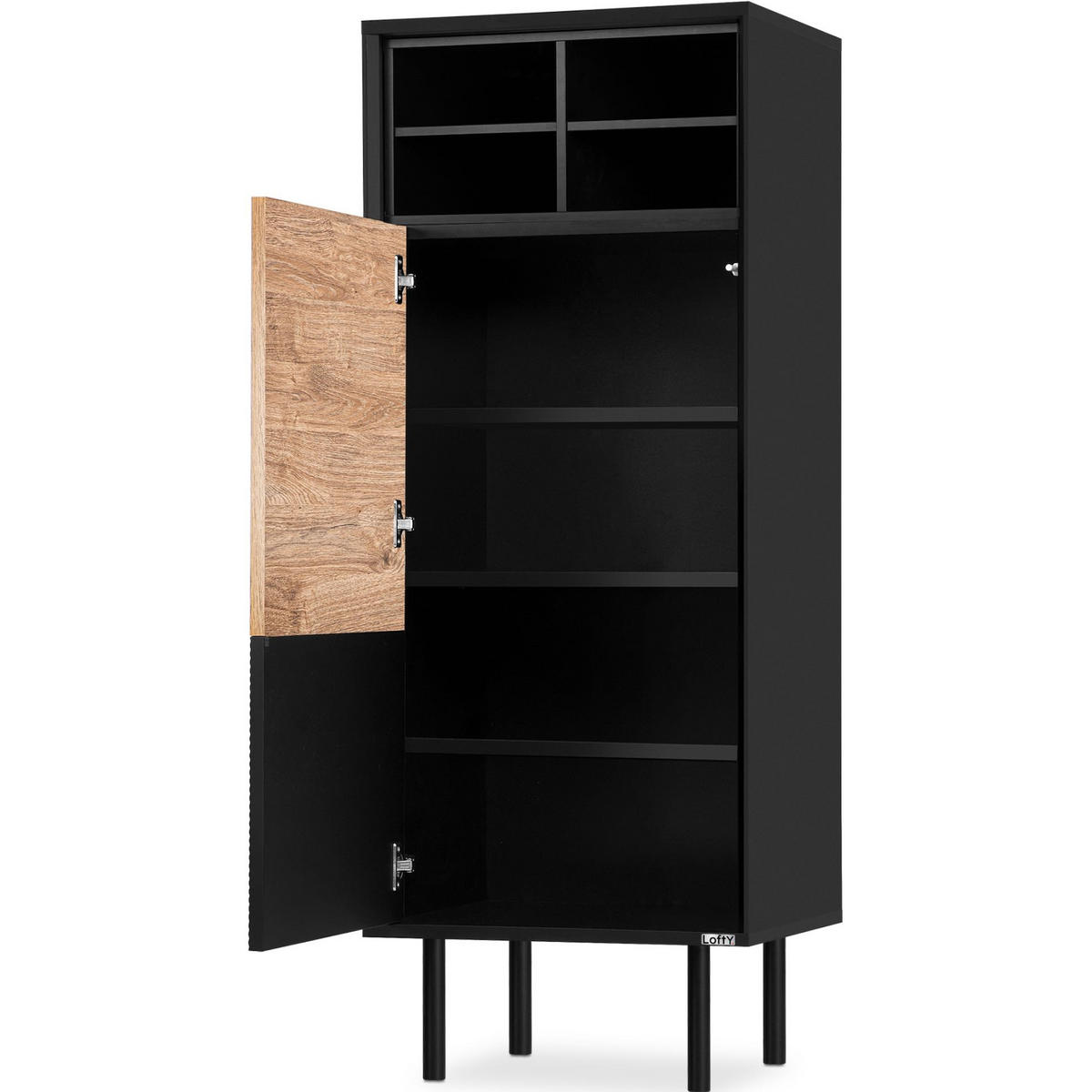 REGAL LOFTY Kreuzeinlage, schwarz / Eiche natur - Eichefarben/Schwarz, Holzwerkstoff (52/135/41cm) - KONSIMO®