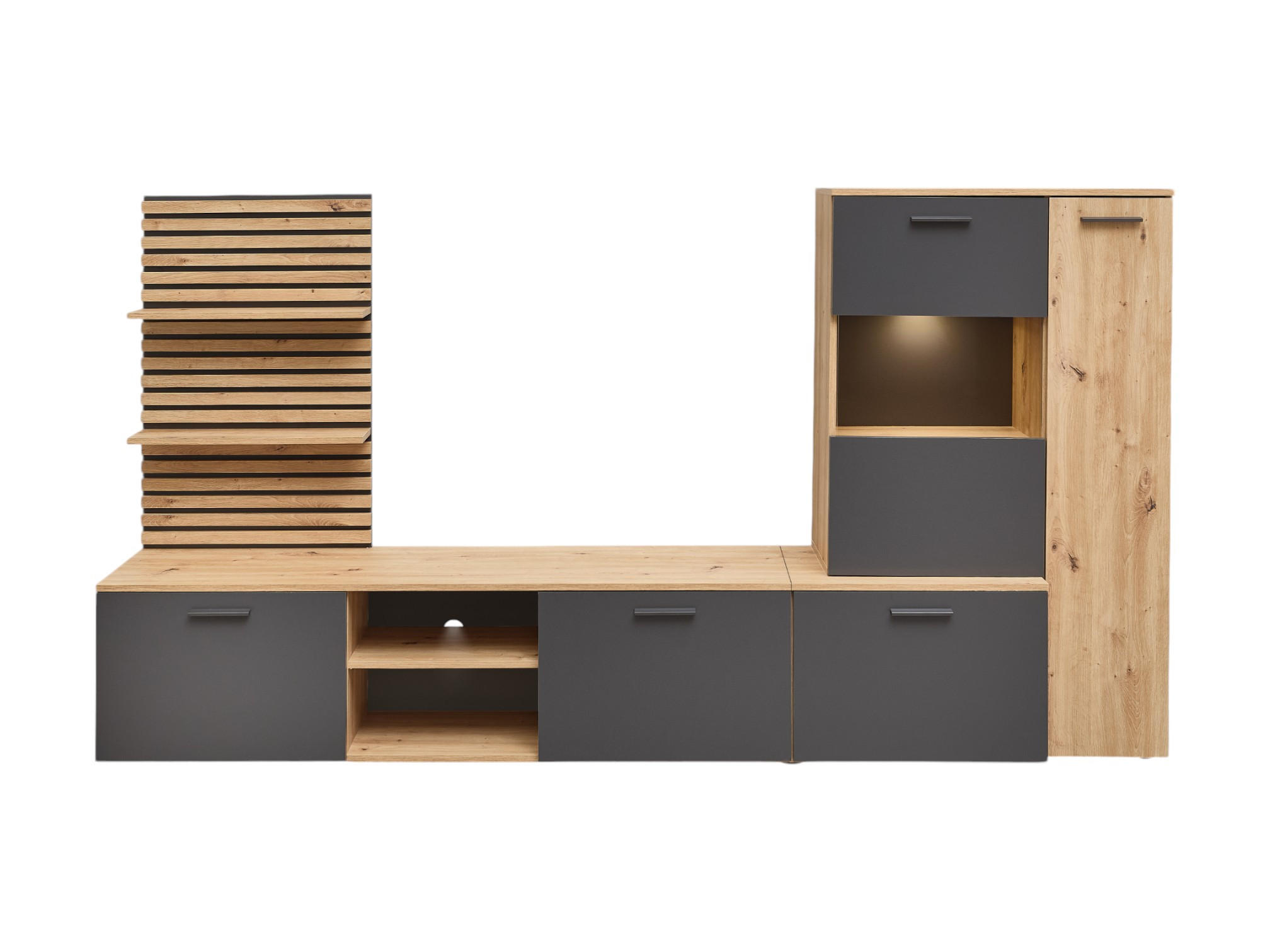 WOHNWAND 250/135/38 cm in Anthrazit, Eiche Artisan - Anthrazit/Eiche Artisan, Holz (250/135/38cm) - moebel dich auf