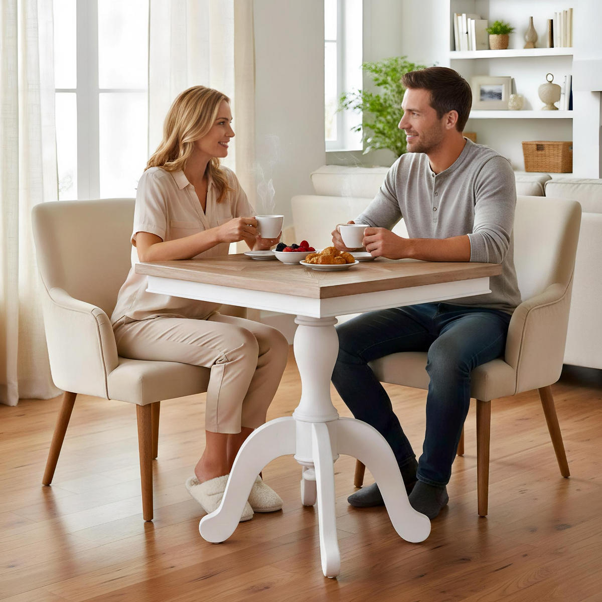 BEISTELLTISCH eckig 70/70/75 cm Holz Natura/Weiß - Eukalyptusholzfarben/Weiß, Holz (70/70/75cm) - CLP