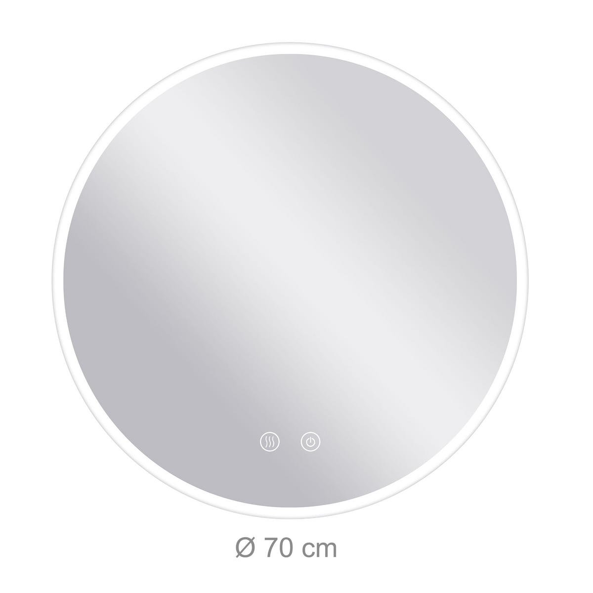 OGLEDALO Srebrno LED prigušivo protiv zamagljivanja 70 cm - prozirno, staklo/metal (70/70/3cm) - Relaxdays
