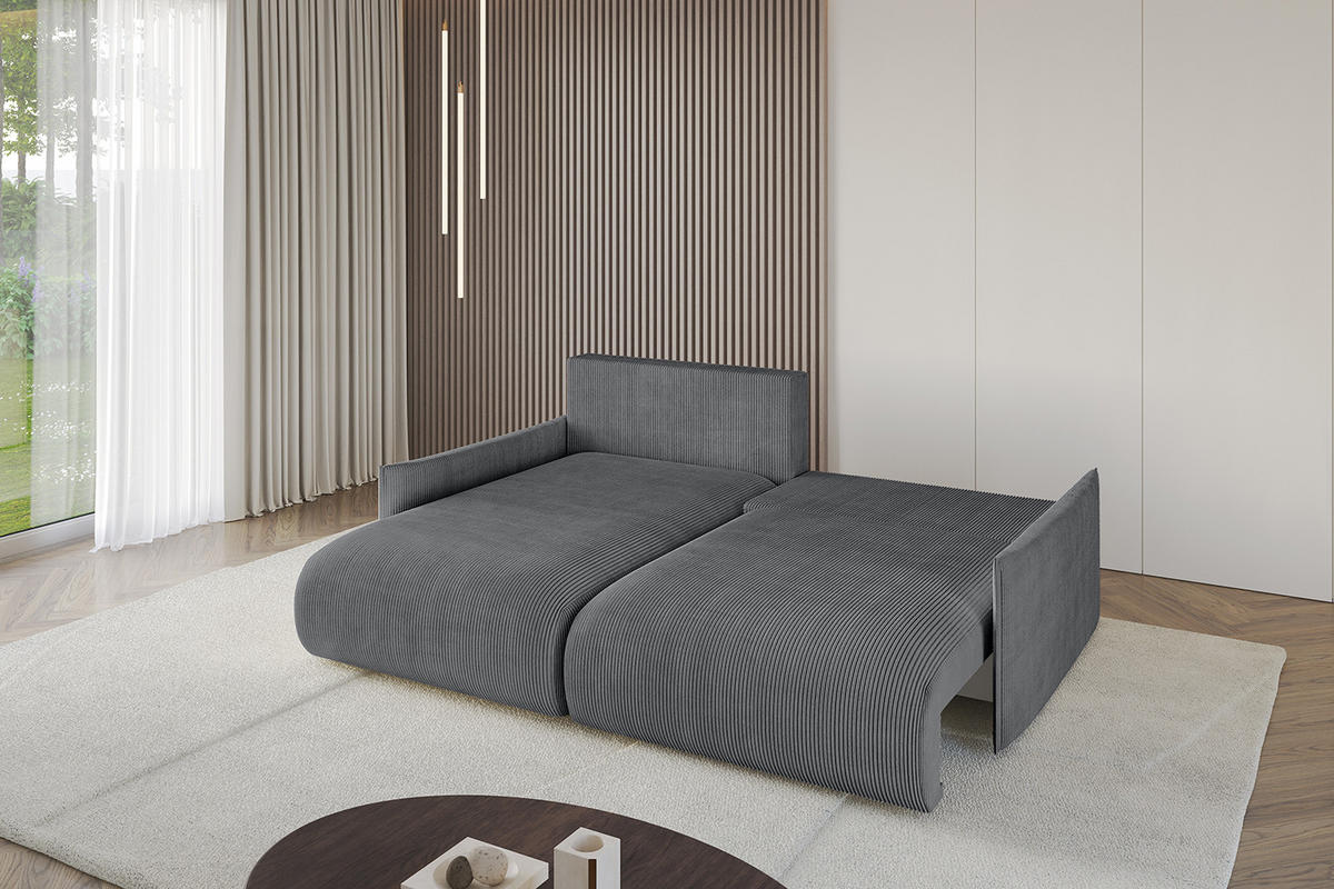 ECKSOFA mit Schlaffunktion und Bettkasten ONESK-L -v1 208x165x40 Dunkelgrau Cord - Dunkelgrau, Holzwerkstoff/Kunststoff (208/165cm) - ALTDECOR
