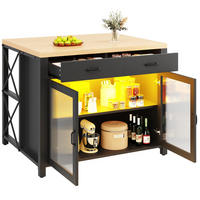 KÜCHENINSEL 100/80/90 cm Schwarz mit 2 Schubladen, LED-Lichtleiste und verstellbare Füße - Schwarz, Holz/Holzwerkstoff (110/91/40cm) - Oxeza